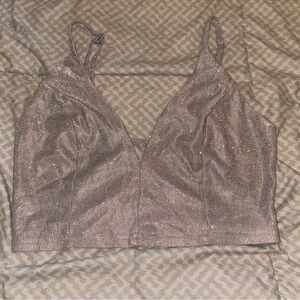 Windsor Metallic Silver Crop Top XS Y2K Club Party Camisole